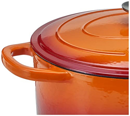 Crock Pot Artisan 7-Quart Oval Enameled Cast Iron Dutch Oven – Sunset Orange, Durable Heavy-Duty Cookware for Slow Cooking, Roasting, Baking with Lid