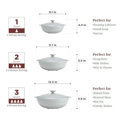 MINH LONG 1-Qt Porcelain Dutch Oven with Lid – Lead & Cadmium Free, Oven Safe to 482°F, Heat Retention, Clay Pot for Cooking on Gas & Infrared Cooktop, Use to Marinate, Cook, Bake, Refrigerate & Serve