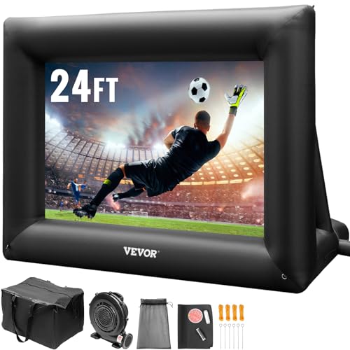 VEVOR Inflatable Projector Screen for Outdoor Use with 350W Air Blower, Oxford Fabric Material, Supports Front/Rear Projection,Black