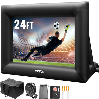 VEVOR Inflatable Projector Screen for Outdoor Use with 350W Air Blower, Oxford Fabric Material, Supports Front/Rear Projection,Black