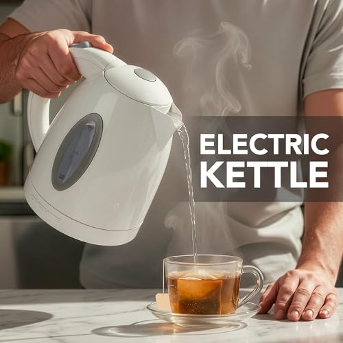 OVENTE 1.7L Electric Tea Kettle, Fast Boiling Water Heater, White KP72W
