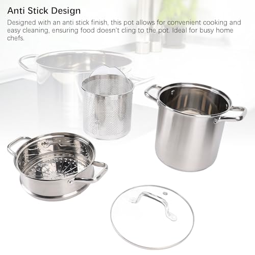 Luqeeg Premium Stainless Steel 20 Quart Stock Pot with Steam Basket, Inner Pot, Anti-Stick Finish, Thickened Composite Bottom, Dual Anti-Scald Handles