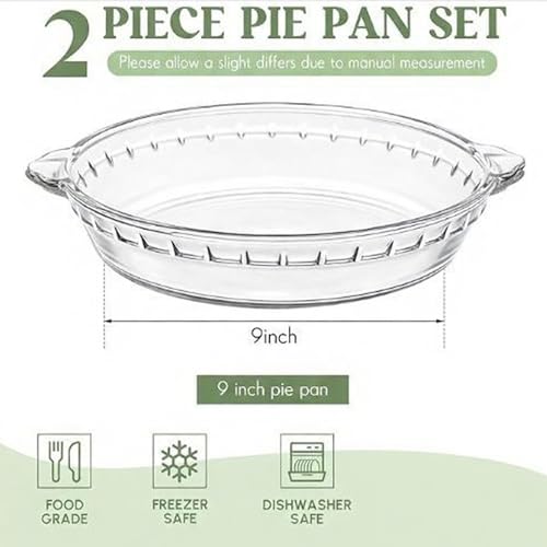 Uiifan 2 Packs 9 Inches Mini Glass Pie Pan for Baking Clear Pie Plate with Handles Round Glass Dish for Baking and Serving, Snacks, Salads, Desserts