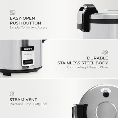CUCKOO Commercial Rice Cooker & Warmer, Extra Large Rice Cooker 30-Cup Uncooked / 60-Cup Cooked, Professional Industrial Grain Cooker with Large Capacity, Easy One-Touch Operation, Silver (CR-3032)