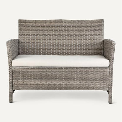 Amazon Basics Outdoor Patio Loveseat, 2-Seat Wicker Couch with Beige Cushions, Weather-Resistant