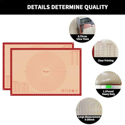 Extra Large Silicone Pastry Mat for Counter Rolling Dough,36x24 Inch,0.75mm Thick,Non Slip Silicone Baking Mat with Measurement(36 x 24 In,Red)