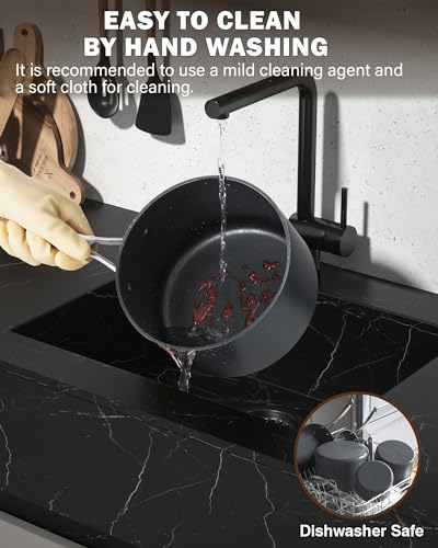 Cooks Standard 1-Quart Saucepan Hard Anodized Nonstick with Glass Lid, Cooking Sauce pot Milk Pan, Black