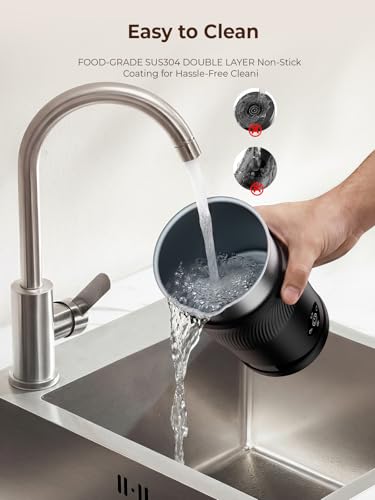 Ecoflarix Large Capacity Milk Frother: 4-in-1 Electric Milk Steamer 350ml, 7700RPM High Speed, 120s Fast Frothing, 𝐇𝐨𝐭 & 𝐂𝐨𝐥𝐝 Foam Maker, Helpful Stainless Steel for Latte - Grayish Black
