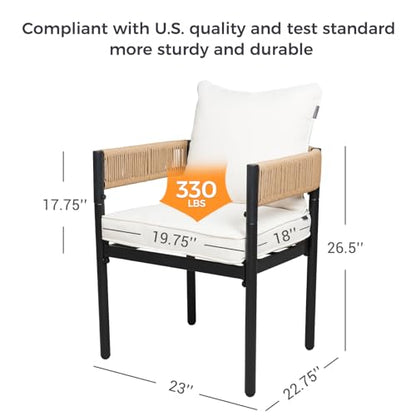 Grand patio 7-Piece Outdoor Dining Set for 6 with 1 Rectangle Expandable Table for 4-6 Person, Metal Woven Wicker Fixed Patio Chairs with Thickened Cushions for Yard, Poolside, Deck (Natural)