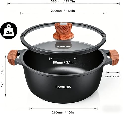 ITSMILLERS Nonstick Stock Pot, 6.5 Qt Soup Stock Pot with Strainer Lid, Induction Cooking Pot with Visible Lid for Pasta,Spaghetti, Ceramic Casserole Makes for Effortless Cleanup