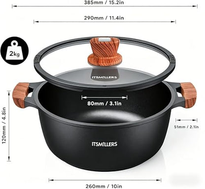 ITSMILLERS Nonstick Stock Pot, 6.5 Qt Soup Stock Pot with Strainer Lid, Induction Cooking Pot with Visible Lid for Pasta,Spaghetti, Ceramic Casserole Makes for Effortless Cleanup