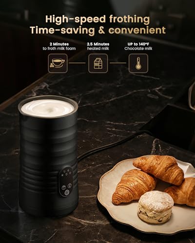Milk Coffee Frother and Steamer,Temperature Display, 350lm, Burn-Free Base, Easy To Clean, 96% High Foam Rate,Ultra-Quiet Operation,Electric Cold Foam Maker Machine,Hot Chocolate Frother - Black