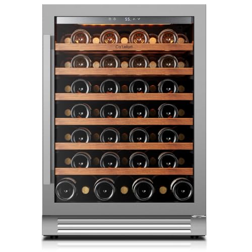 Ca'Lefort 24 Inch Wine Fridge, 61 Bottle Wine Cooler Refrigerator, 40-65°F Wine Refrigerator Glass Door, 3 LED Wine Fridge, Built-in or Freestanding Fridge for Home/Bar/Kitchen (5.65 cu.ft)