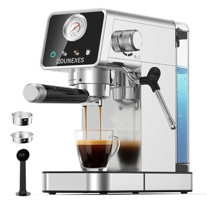 20 Bar Espresso Machine with Milk Frother, Semi-Automatic Espresso Machine with Pressure Gauge & Touchscreen, Compact Stainless Steel Espresso Maker for Home & Office, 51mm Portafilter, Silver