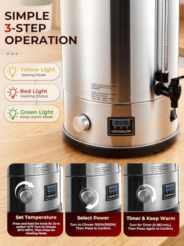 FOHERE 26.4QT Hot Water Dispenser，Canning Boiler With Rack