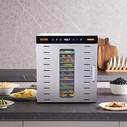VEVOR Food Dehydrator, 10 Trays Stainless Steel Food Dehydrator Machine, 1000W Dehydrators with Digital Adjustable Timer & Temp, Dehydrator for Jerky Herb Meat Beef Fruit Dog Treats and Vegetables