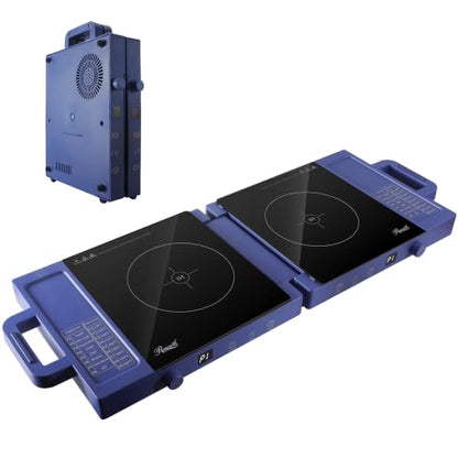 Rosewill Foldable Dual Induction Cooktop Burner, 1800W Portable Double Burner with 8 Cooking Modes & 9-Hour Timer, Auto Shutoff, Electric Stove for Home, Dorms, RVs, Small Kitchen - Blue
