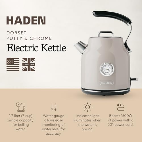 Haden Dorset 1.7 Liter Stainless Steel Electric Kettle, Hot Water Kettle