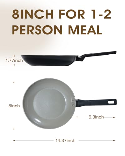 UFIRE 8 Inch Nonstick Frying Pan Skillet, Ceramic Frying Pan, Non Toxic Healthy Ceramic Coating, Suitable for All Stovetops, PTFE PFOA PFOS Free, Black