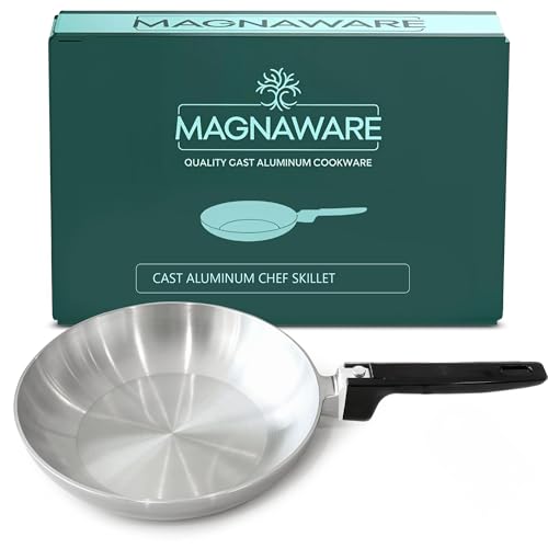 MAGNAWARE Chef Skillet – Quick & Even Heat Distribution – Lightweight Cast Aluminum Frying Pan – No Seasoning Required – PFOA & PTFE Free – Oven Safe Up to 350°F – Classic Vintage Design (13 Inch)
