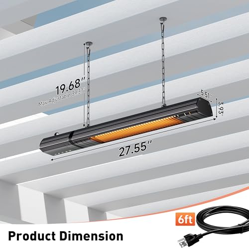 Ceiling Electric Outdoor Heater Wifi Control Wall-Mounted Hanging Patio 1500W Infrared 9 Heat Levels, 24H Timers, Carbon Fiber Tube Heating Wall Heater for Gazebo, Balcony