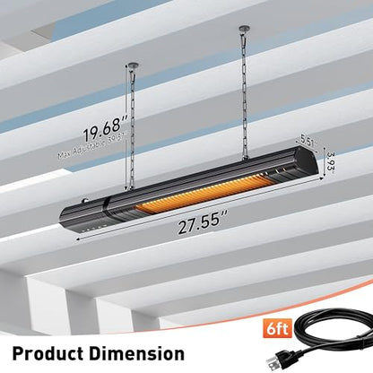 Ceiling Electric Outdoor Heater Wifi Control Wall-Mounted Hanging Patio 1500W Infrared 9 Heat Levels, 24H Timers, Carbon Fiber Tube Heating Wall Heater for Gazebo, Balcony