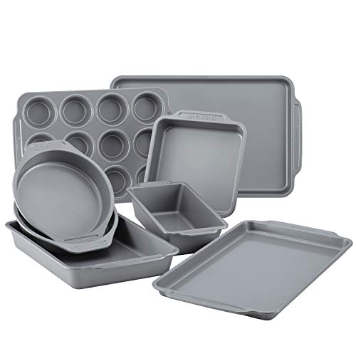 Farberware Nonstick Bakeware Set Includes Cookie Sheets/Baking Cake Muffin and Bread Pan, 8 Piece, Gray