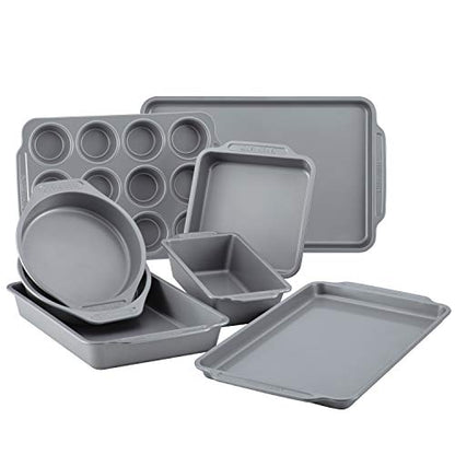 Farberware Nonstick Bakeware Set Includes Cookie Sheets/Baking Cake Muffin and Bread Pan, 8 Piece, Gray