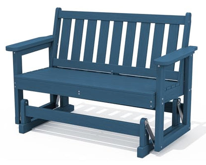 SERWALL Outdoor HDPE Glider Bench, All Weather Swinging Bench for Outdoor Porch Garden, 660LBS Capacity, Deep Navy