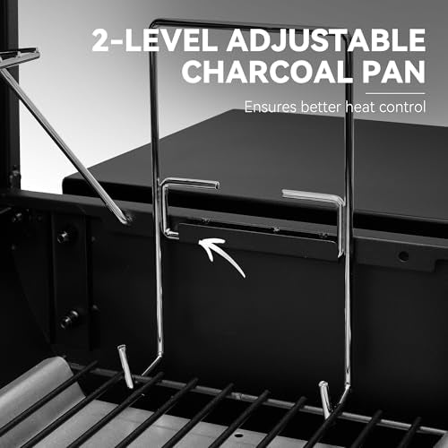 Grills House Barrel Charcoal Grill with Offset Smoker, Side Shelf with Hooks, Mesh Bottom Shelf, Blow-Molded Wheels, Outdoor Grilling and Backyard Cooking, CC1624S, Black
