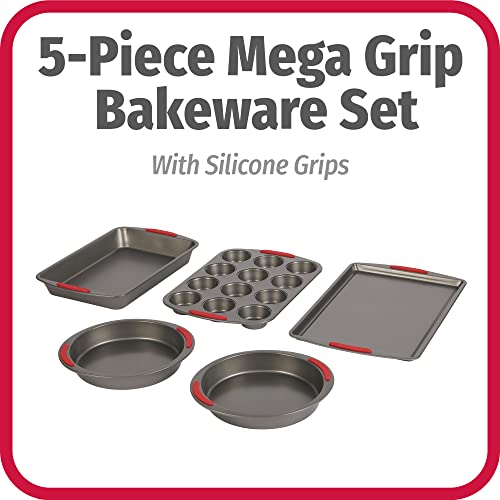 GoodCook 5-Piece Mega Grip Nonstick Bakeware Set – Cookie Sheet Pan, 2 9” Round Cake Pans, 13” x 9” Bake & Roast Pan, 12-Cup Muffin Pan - Baking Supplies, Baking Pans Set