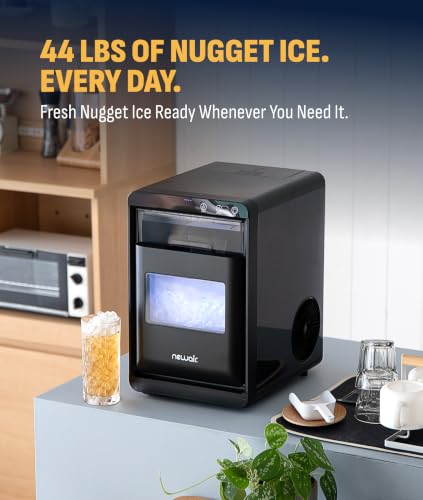 Nugget Ice Maker Countertop | 44 lbs/Day Pebble Ice Machine with Self-Cleaning | Soft Chewable Pebble & Sonic-Style Ice | Black Stainless Steel