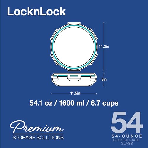 LOCK & LOCK LocknLock Purely Better Glass Round Pie Baking Dish/Food Storage Container with Lid, 9.5 Inch, Clear
