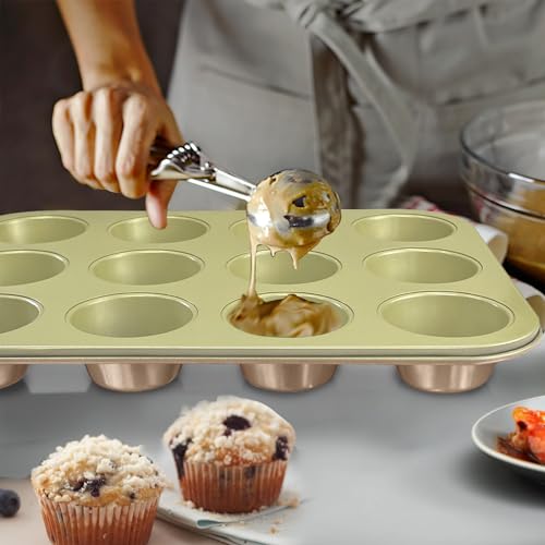 BETTERBEAUTY Nonstick Bakeware Set 10 Pcs, Professional Kitchen Bicolor Baking Pans Set with Cookie Sheets, Muffin Pan, Loaf Pan, Cake Pan and Cooling Rack, Dishwasher Safe, 0.8mm Thick, Heavy Duty