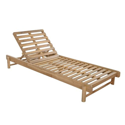 Christopher Knight Home Lara Outdoor Chaise Lounge with 4" Water-Resistant Cushion, Acacia Wood Recliner Chair Frame with Slatted Design, Patio Lounger with Adjustable Backrest, Light Teak+Cream