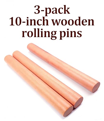 3-Pack 10-Inch Wooden Rolling Pins – Classic 1-Inch Diameter Baking Tools for Dough & Pastry