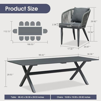 PURPLE LEAF 11 Pieces Patio Dining Set, Rectangular Table and Chairs, Grey