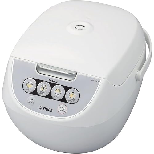 TIGER JBV-A10U 5.5-Cup (Uncooked) Micom Rice Cooker and Warmer with Tacook Food Steamer Cooking Tray Technology, White