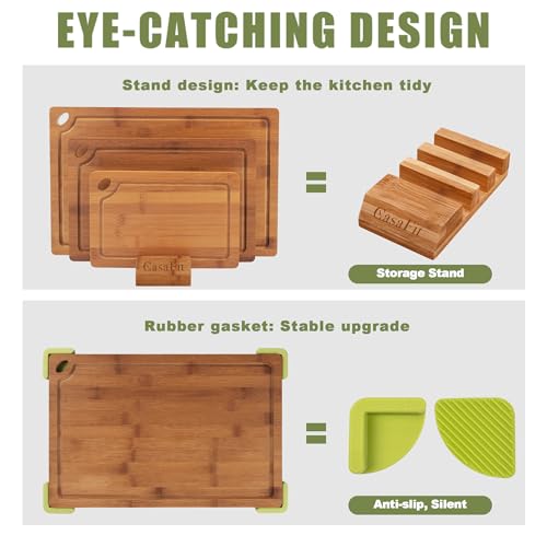 3-Piece Organic Bamboo Cutting Board Set for Kitchen - Carbonized Extra Sturdy Chopping Boards with Juice Grooves - Knife-Friendly Multi-Size (15", 12", 9") for Meat & Veggies - Housewarming Gift Box