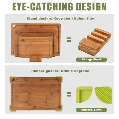 3-Piece Organic Bamboo Cutting Board Set for Kitchen - Carbonized Extra Sturdy Chopping Boards with Juice Grooves - Knife-Friendly Multi-Size (15", 12", 9") for Meat & Veggies - Housewarming Gift Box