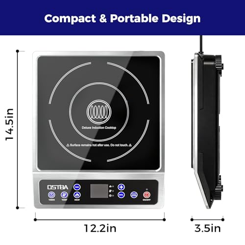 OSTBA 1800W Portable Induction Cooktop, Large Heating Coil Countertop Induction Burner, 10 Power Levels & 120–460°F Temperature Control, 3H Timer, Keep Warm, ETL Certified