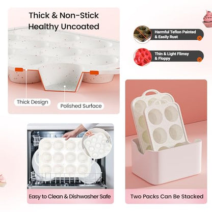Fimary Silicone Muffin Pan for Baking with Metal Reinforced Frame, Nonstick Cupcake Pan 1 Pack Regular Size Egg Bites Silicone Mold