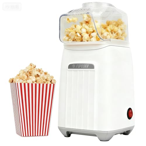 Hot Air Popcorn Maker, 1200W No Oil No Preheat Air Popcorn Popper, 2 Minutes Fast Heating Electric Popcorn Machine with Precision Measuring Cup, Easy to Clean Compact for Home Movie Night Party Office
