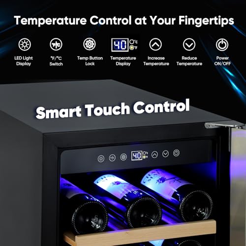 ORYMUSE 15 Inch Wine Cooler Under Counter, 30 Bottle Wine Fridge with Stainless Steel Glass Door, Built-In or Freestanding Wine Cellar with Removable Shelves and Digital Temperature Control