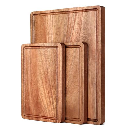 Acacia Wood Cutting Boards Set with Juice Groove & Handles for Kitchen 3-Piece Charcuterie Chopping Board for Meat Cheese Fruits Vegetables