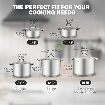 Cook N Home Stockpot with Lid, Basics Stainless Steel Soup Pot, 16-Quart