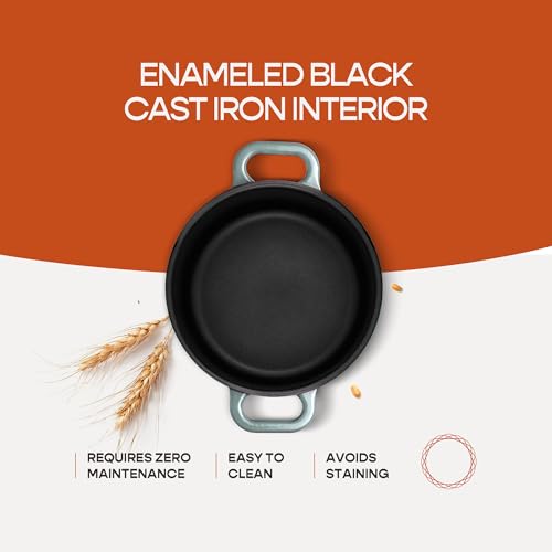 Enameled Cast Iron Dutch Oven for Sourdough Bread Baking | 6 Quart Round Pot with Lid | 10 Inch Ceramic Enamel Thick Coated Cookware with Non Stick Silicone Baking Mat for Cooking | 6 Qt | Sea Salt