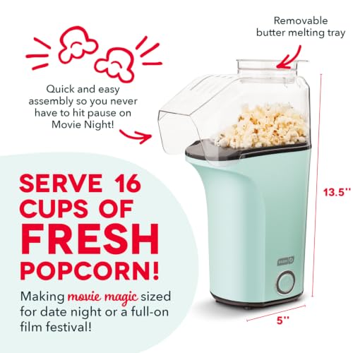 DASH Fresh Pop Popcorn Maker - Oil-Free, Air Popcorn Popper - With Measuring Cup & Recipe Guide - Perfect for Movie Nights - 16 Cups, Aqua