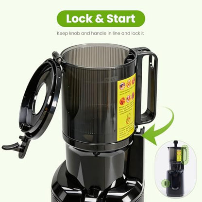 KMFurnila Slow Masticating Juicer, 200W Cold Press Juicer Machine with Safety Lock & Reverse Function, Juice Extractor for Fruits & Vegetables, Easy Clean, Black