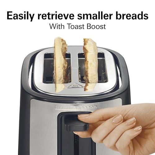 Hamilton Beach 2 Slice Extra Wide Slot Toaster with Bagel & Defrost Settings, Shade Selector with 7 Browning Levels, Toast Boost, Auto Shutoff, Black & Stainless Steel (22633)